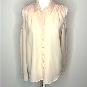 Sparkle & Fade Cream Cold Shoulder Long Sleeve Top. Medium